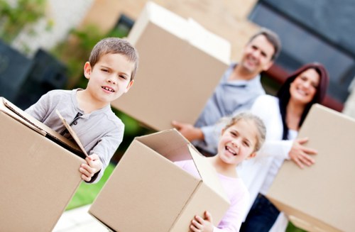 Packed boxes and protective wrapping for a home removal